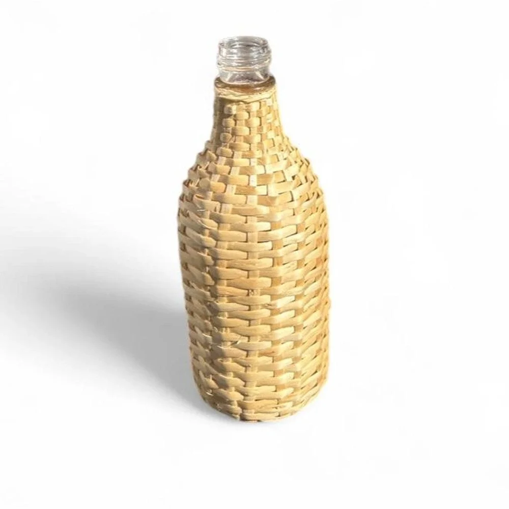 Small Rattan Wicker Wrapped Glass Bottle Vase Coastal Grandmother Cottagecore